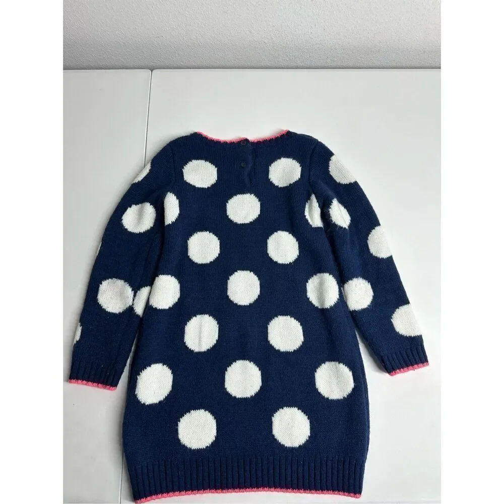 Gymboree Girls 5T Polar Pink Navy Polka Dot Knit Sweater Dress